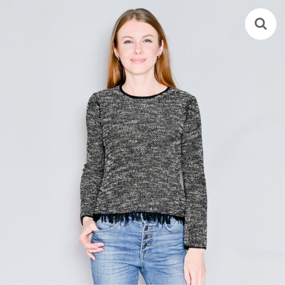 Theory Black Tweed Fringe Sweater Top – Women’s Size S
